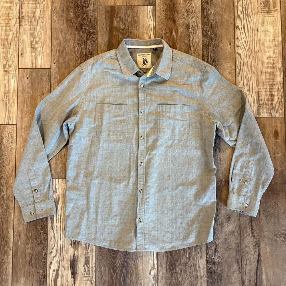 Branded Bills Mens Large Gray Chambray Long Sleeve Button Down Shirt